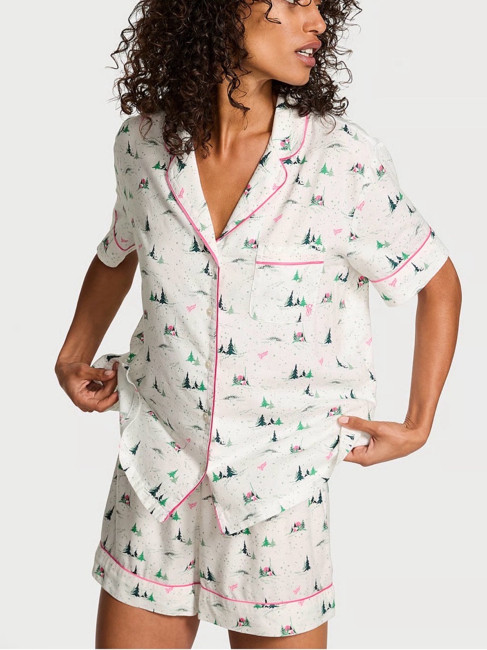 Victoria’s Secret Cotton Flannel Short Pajama Set White Medium NWT